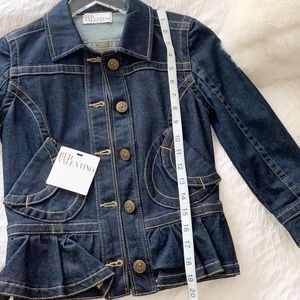 RED Valentino Dark Denim Peplum Hem Button Jacket